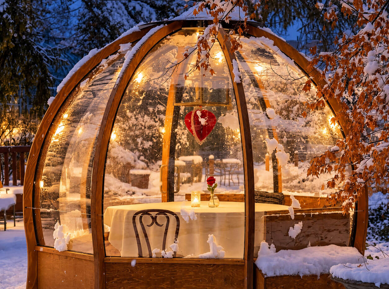 Utah Alpen Globe outdoor fine dining winter private romantic dinner